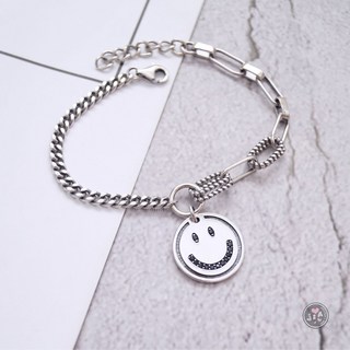 微笑黑鑽鋯石 笑臉 圓牌注黑 純銀手鍊S925。
