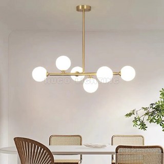 雨果燈飾 電鍍銅本色 分子吊燈 一字型餐廳吊燈 直排式中島燈 客廳吊燈 90cm, 12w三色變光85v-265v最寬全電壓