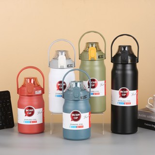 316不銹鋼保温杯 不鏽鋼杯 保冷杯 隨身杯 手提 保溫杯 保溫杯 手提 吸管水壺 吸管杯 吸管水杯 吸管杯子 可愛杯子, 暗夜黑,1.2l, 1個