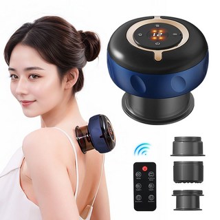 smabat 신형 스마트 괄사 마사지기 흡착식 전신 목 어깨 안마기 12단계 흡입력 온열 리모컨 캡 3개 교체, 블루