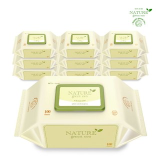 네이처 그린 에코 클레식 초순수 유아 아기물티슈 더 도톰하고 더 넉넉한 사이즈 엠보싱 캡형(55gsm), 20개, 100개입