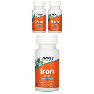 NOW Foods 鐵素食膠囊 18mg, 120顆, 3罐