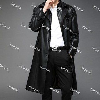 Senovo 빅사이즈 겨울 롱 트렌치 남자 양가죽 코트 롱 자켓