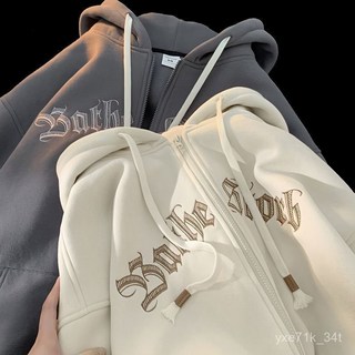 【臺灣出貨 】 美式vibe風情侶裝拉鏈外套女 時尚潮流百搭連帽衛衣 ins 正韓帽踢 連帽大學t 帽T 連帽衛衣