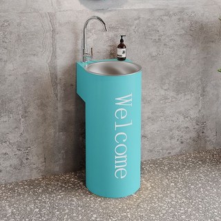 Shark家具 工業風立柱洗手盆 復古創意鐵藝 衛生間酒吧洗臉盆, 淺藍色,洗手台送水龍頭配件, 1個