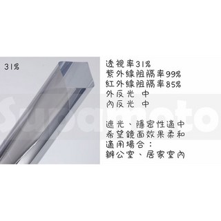 Supamoto 大樓隔熱紙 (隔熱膜/玻璃/背膠/建築/隔熱膜/窗戶/防爆膜/防爆紙/落地窗/隔熱/防曬), 1個, 透視率31%