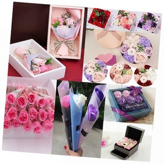 비누꽃 조화 장미 꽃다발 선물세트 어버이날 기념일 연인 가정 인테리어 데코 상자포장, 1개, 2번)싱글로즈(3개)-장미연퍼플