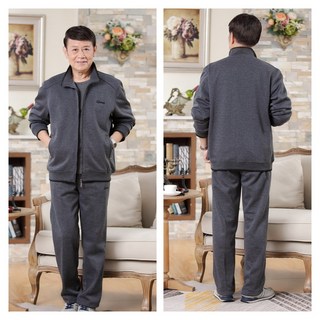 春秋運動上衣爸爸兩件套裝休閒運動服中老年立領開衫衛衣跑步服