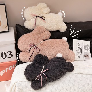 可愛珍珠兔毛絨抱枕兔兔公仔玩偶沙發靠墊毛絨可愛兔女友禮物抱枕腰靠墊腰枕靠枕靠腰枕多功能抱枕椅墊加厚坐墊屁墊, 質感黑珍珠兔公仔抱枕,50cm