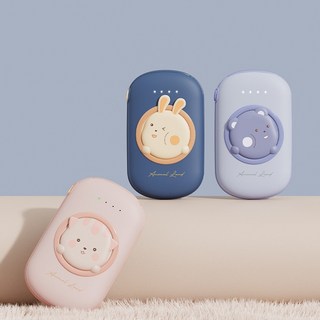 샤오미 휴대용 10000mAh 감성 빈티지 캐릭터 양면 발열 충전 핫팩 손난로 USB 보조배터리, 핑크