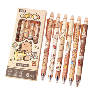 卡皮巴拉擦擦筆 原子筆 0.5原子筆 可擦筆 中性筆 六支裝, 藍, 6個
