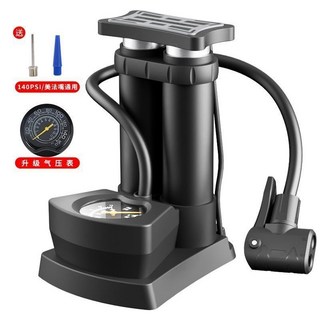 腳踏車打氣筒 - 公路車/籃球適用 便攜直立式打氣桶 (不附壓力表), 1個, 豪華雙缸氣筒【壓力錶+球針】 黑色
