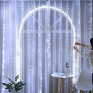 [분위기짱] 다온미 커튼 줄조명 LED 걸이포함 캠핑 조명 300구 3x3m, 흰색 3x3m