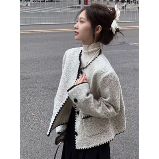 法式小香風短款外套女開衫春秋新款高端名媛氣質寬鬆外穿上衣, 灰白色,S【80--47.5kg】