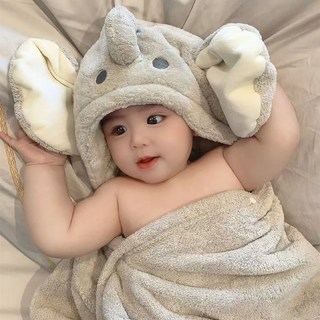 浴巾加大浴巾吸水浴巾速乾浴巾嬰兒浴巾斗篷兒童浴袍帶帽初生寶寶裹巾睡袍吸水速幹四季可愛毛毯, 1個, 小象敦敦,80*125, 小象敦敦