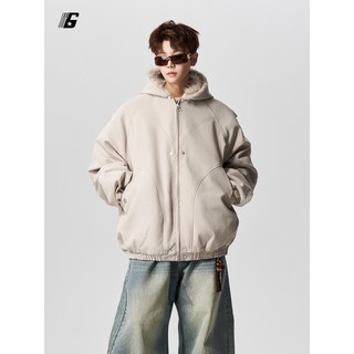 潮牌黑色連帽寬鬆保暖短款棉服棉外套