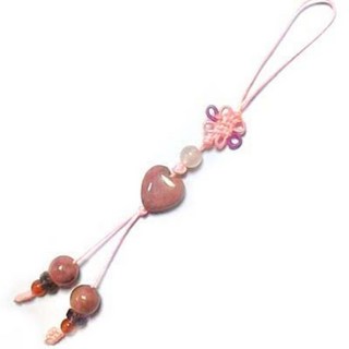 玫瑰石心中國結吊飾 天然玫瑰石，手工編織中國結，心形吊飾，居家辦公室裝飾，吉祥如意, 1個, 紅色