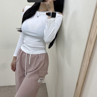 VANANA2 여성 슬림핏 어깨 트임 골지 라운드넥 긴팔 티셔츠 3color