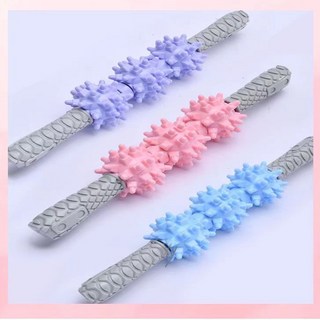 肌肉按摩棒 運動滾軸 瑜伽齒輪 筋膜深層放鬆 滾筒按摩 健身器材 肌肉放鬆 運動恢復 舒緩痠痛, 1個, 灰柄（按摩棒）紫紫（1PCS)