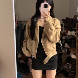 美式初春短款麂皮外套女2025新款春季小個子高級感上衣