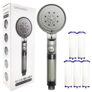 ORGANIKO 5단조절 필터 샤워기 본품+필터5P, 메탈 그레이, 1개