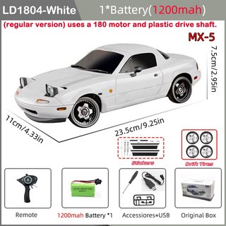 LD1804 RC 자동차 1/18 드리프트 MX5 모델 ESP 2.4G 2WD LED 조명 전체 규모 제어 어린이 장난감 선물, 04 LD1804W1B1200T, 1개
