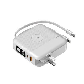 Oweida 七合一Ai智能無線充電行動電源 蘋果手錶磁吸充電 無線行動電源 可折疊插頭 可帶上飛機, 白色