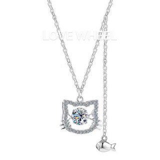 LOVE WHEEL 貓魚情緣 莫桑鑽項鍊 純銀925 貓咪鎖骨鍊 女友生日禮物 情人節禮物