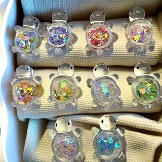 夜光小擺件 新款夜光透明亮片烏龜小模型 可愛diy擺件 奶油膠配件 桌面擺件潮玩飾品 會發光的烏龜 裝飾小夜燈, 1個(顏色隨機)