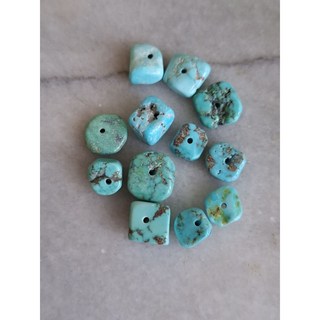 天然湖北原礦綠松石綠松高瓷藍隨行類方塊12件組，原礦綠松石擺件，高瓷藍裝飾品，居家空間點綴, B.7-9mm/5.1g