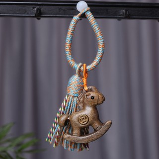 搖錢馬吊飾，手機包包鑰匙扣，生肖馬年掛件, 綠檀木馬【馬上有錢】流蘇