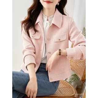 斜紋軟呢短版外套 翻領金釦設計 修身顯瘦時尚百搭