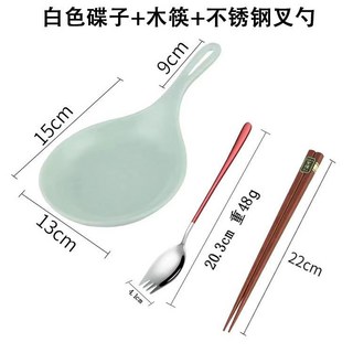 桃園出貨 韓版大勺子 白色網紅餐具韓系手持碟 網紅勺 手柄盤 單柄盤 網紅手拿碟 柄盤子有柄手拿接菜盤子, 套裝（藍色碟+木筷+不鏽鋼叉勺, 1個