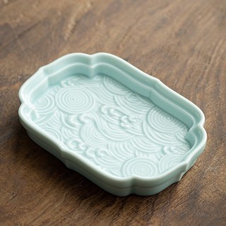 臺灣出貨 墨碟多功能陶瓷碟 毛筆架 筆洗 筆擱 水碟 文房四寶 盛墨汁 墨水 墨水匣 墨盤 書法國畫專用硯臺 初學者文房用品, 1個, 青色