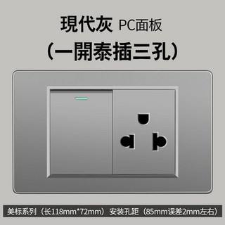 妃雪森 現代灰 PC面板, 1個, 一開雙控泰式三孔