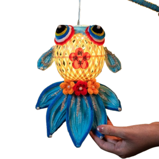 竹編錦鯉燈籠︱新年 元宵節 手提發光 花燈 金魚燈 兒童手工DIY材料包 手作材料包︱麥手作, F景泰藍-竹編豎款, 1個