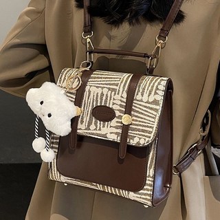超值 包包 高級質感複古雙肩背包女2024新款小衆單肩手提包女小個子斜挎包女, 卡其色升級款+長腿雲朵掛件