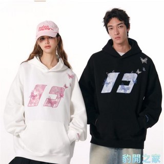 豹開之家 情侶裝帽T 字母印花刷毛大學T 長袖上衣 加絨衛衣 男女同款 W459