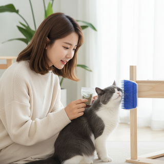 고양이 셀프 빗 벽면 부착형 코너 스크래처 캣닢 거치대 브러쉬, 고양이코너브러쉬, 1개