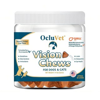 오메가 3 크릴 아스타잔틴 콜린 루테인 글루타티온 고양이 비전 보충제 및 개 눈 보충제 치킨 간 맛 60 츄 3.5g 각각 포함된 비전 츄 아이 보충제, Pack of 1