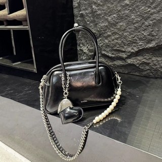 LAURA 時尚珍珠鏈條包，漆皮手提包，百搭斜挎包