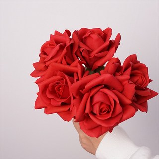 仿真花手感保濕玫瑰花新娘手捧花家居裝飾餐桌花藝坦尼克玫瑰仿真花永生花人造花乾燥花永不凋零拍照道具假花裝飾居家裝飾, 手感5頭玫瑰花束- 紅色, 1個