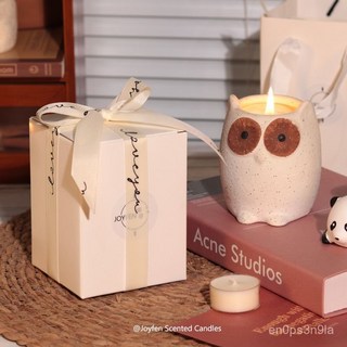 可愛貓頭鷹香薰蠟燭，生日禮物送女生閨蜜伴手禮，臥室擺件男生教師節禮品, 1個, 小女生清新-英國梨小蒼蘭-花果香,【智慧貓頭鷹禮盒裝】