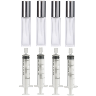 리빙패션 휴대용 미니 향수 공병 10ml + 소분 주사기, 4세트, 실버 불투명