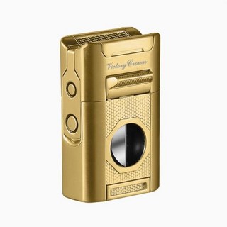 【崇德店】LU防風噴槍打火機【七合一】鋅合金開孔器雙用剪通針煙託四火直衝臺式火機, 金色, 1個