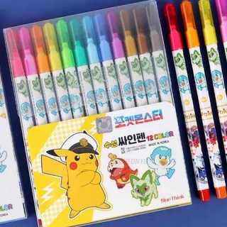 도매왕 포켓몬 12색 수성싸인펜 컬러사인펜 초등싸인펜 사인펜, 기본