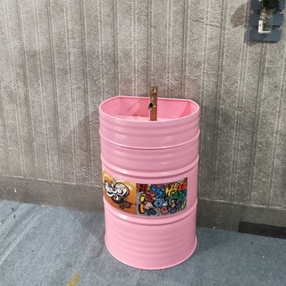Shark家具 工業風油桶洗臉盆 個性KTV酒吧洗手台 落地立柱盆, 粉紅色洗手盆（送水龍頭 下水）, 1個