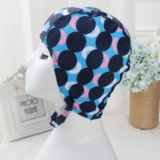 泳帽女士布帽不勒頭長髮專用印花護耳ins時尚可愛游泳帽大頭圍款, 藍色, 1個