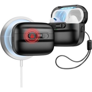 ESR 에어팟 프로 케이스 블랙 (2세대/1세대) 에어팟프로2세대 호환가능 맥세이프 마그네틱 뚜껑 낙하보호 풀커버 랜야드 포함, Black, 1개