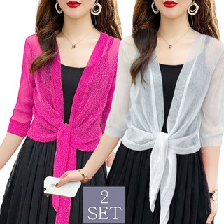 MOSAIRATION 2장묶음 여성 투명 시스루 망사 가디건 우아한 스타일 봄 여름 자외선 차단 레이스 코트 V92508 CC